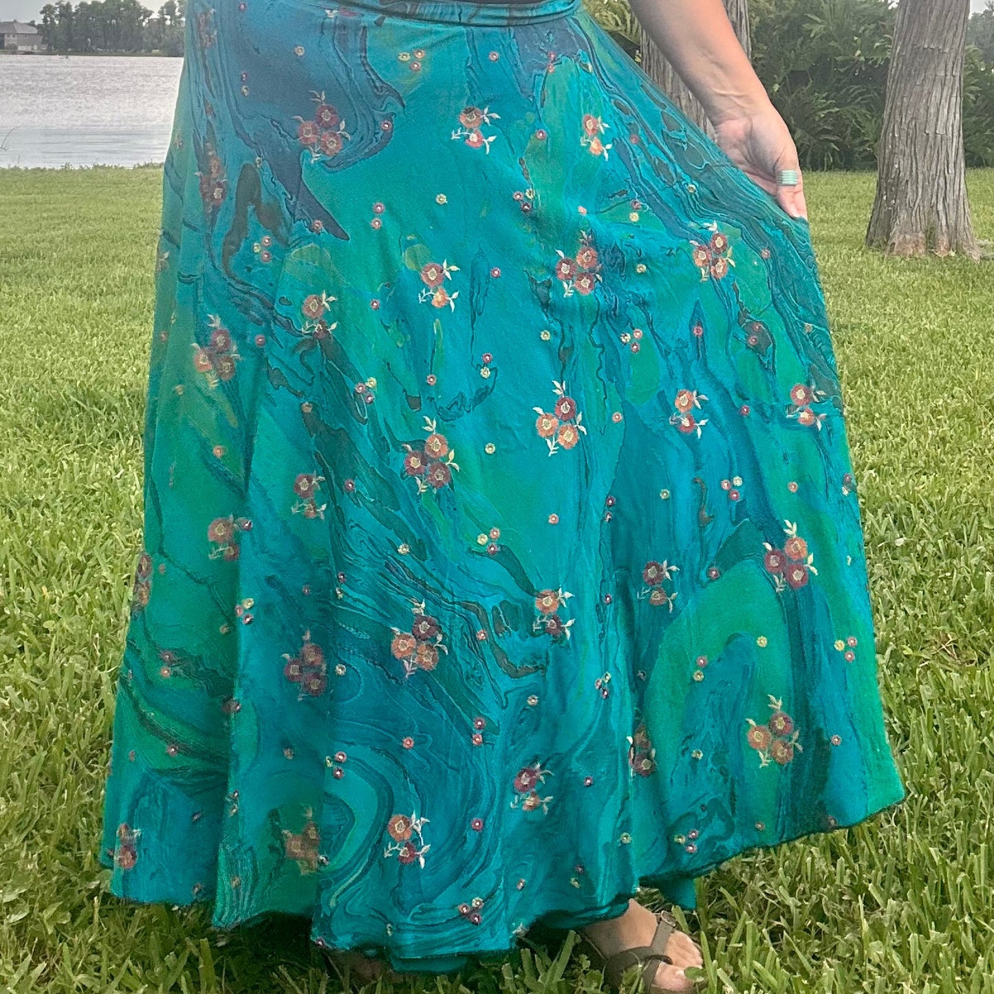 Hand-Marbled Crepe Wrap Skirt