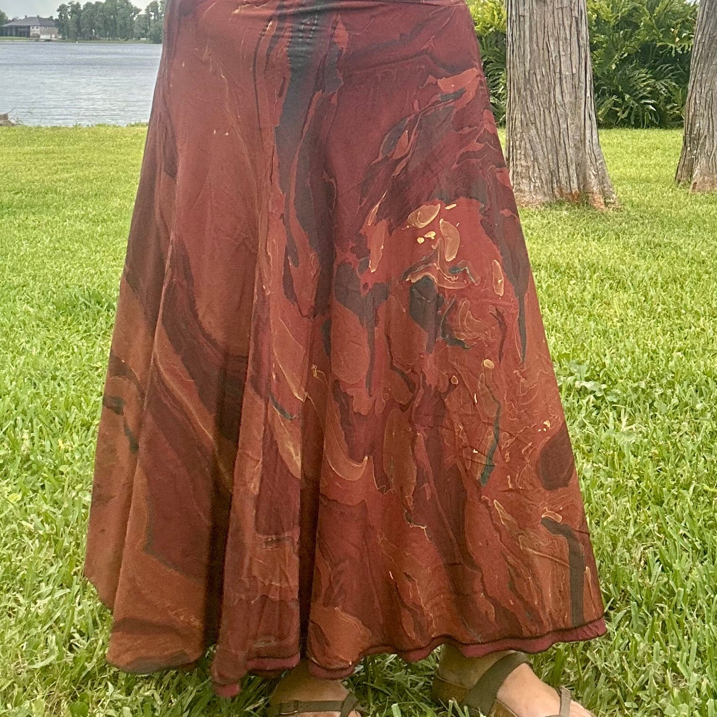 Hand-Marbled Crepe Wrap Skirt