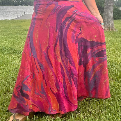 Hand-Marbled Crepe Wrap Skirt