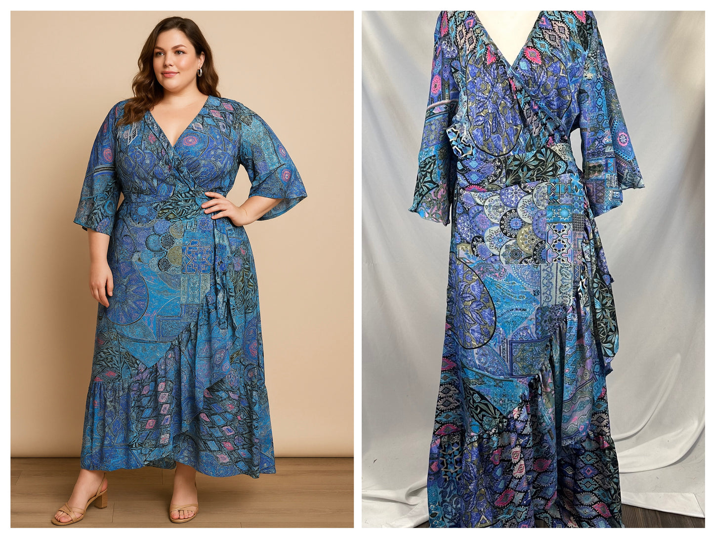 Aponi Butterfly Sleeve Wrap Dress