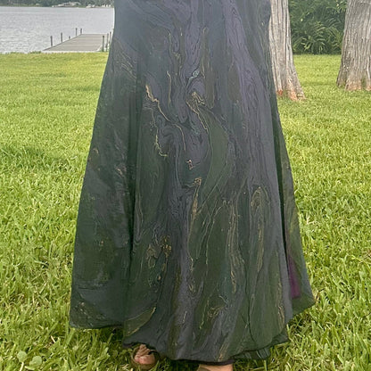 Hand-Marbled Crepe Wrap Skirt