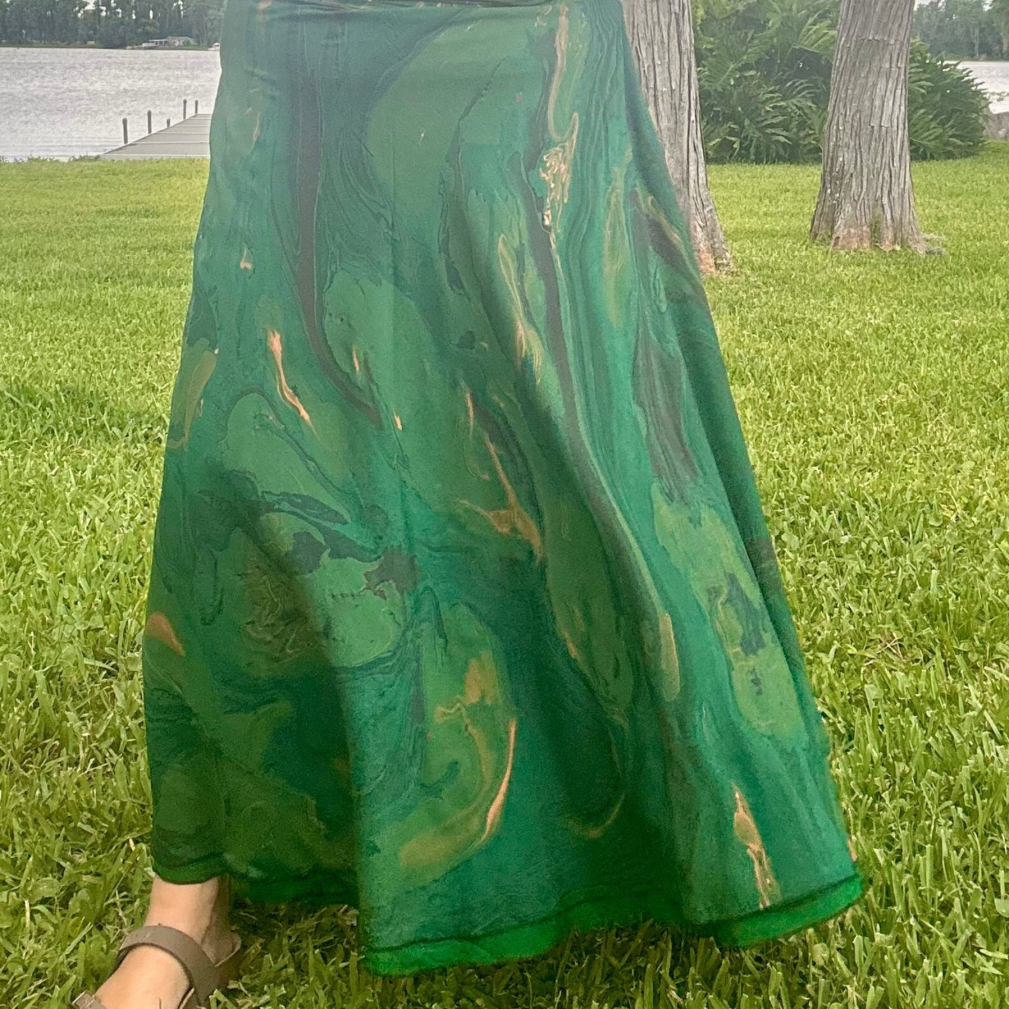 Hand-Marbled Crepe Wrap Skirt