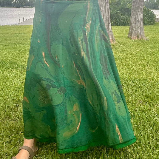 Hand-Marbled Crepe Wrap Skirt