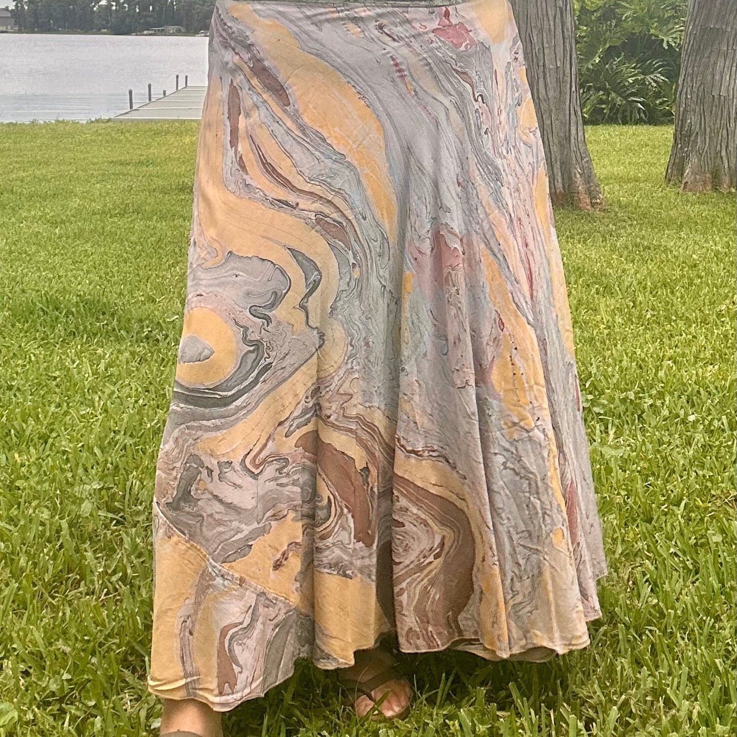 Hand-Marbled Crepe Wrap Skirt