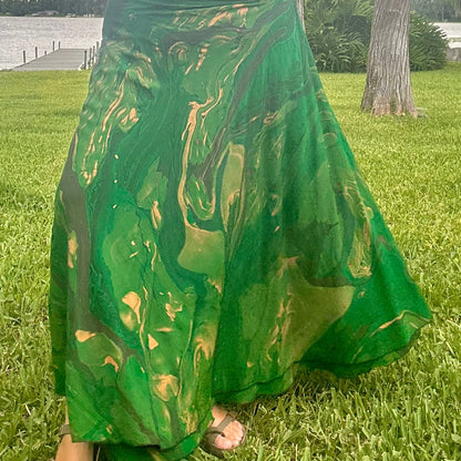 Hand-Marbled Crepe Wrap Skirt