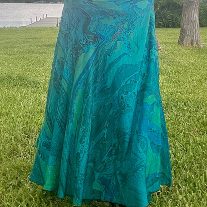 Hand-Marbled Crepe Wrap Skirt