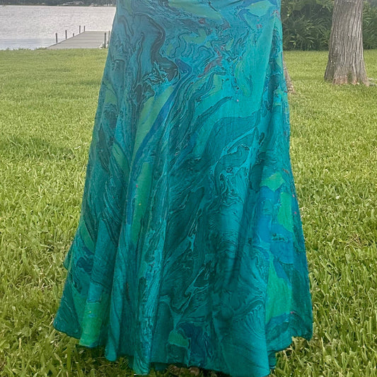 Hand-Marbled Crepe Wrap Skirt