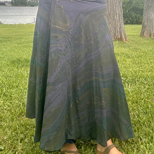 Hand-Marbled Crepe Wrap Skirt