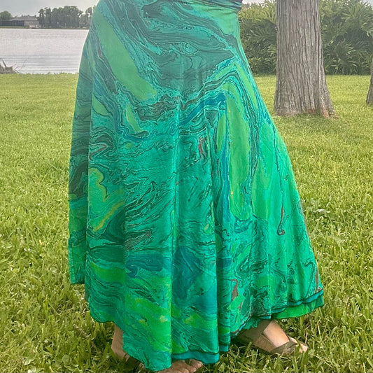 Hand-Marbled Crepe Wrap Skirt