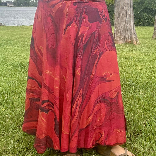 Hand-Marbled Crepe Wrap Skirt