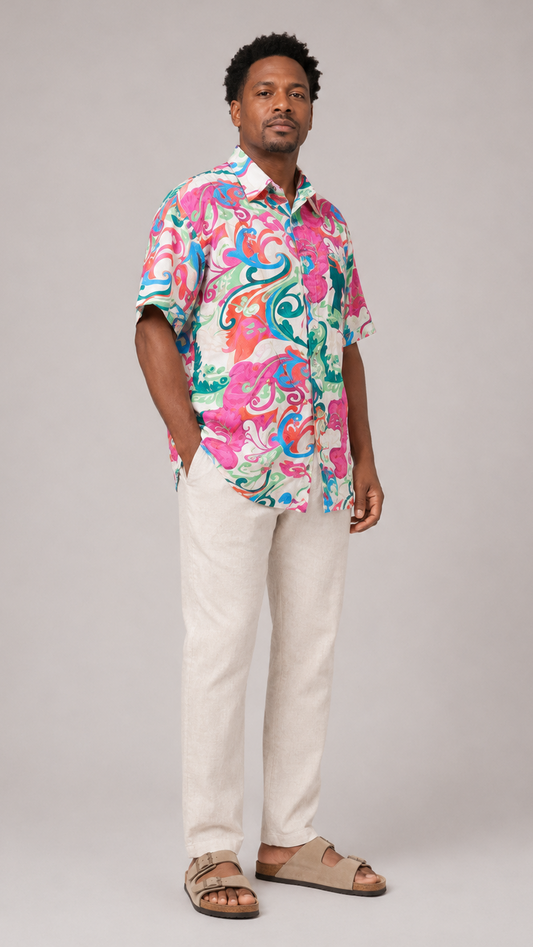 Men's Short Sleeve Silk Shirt