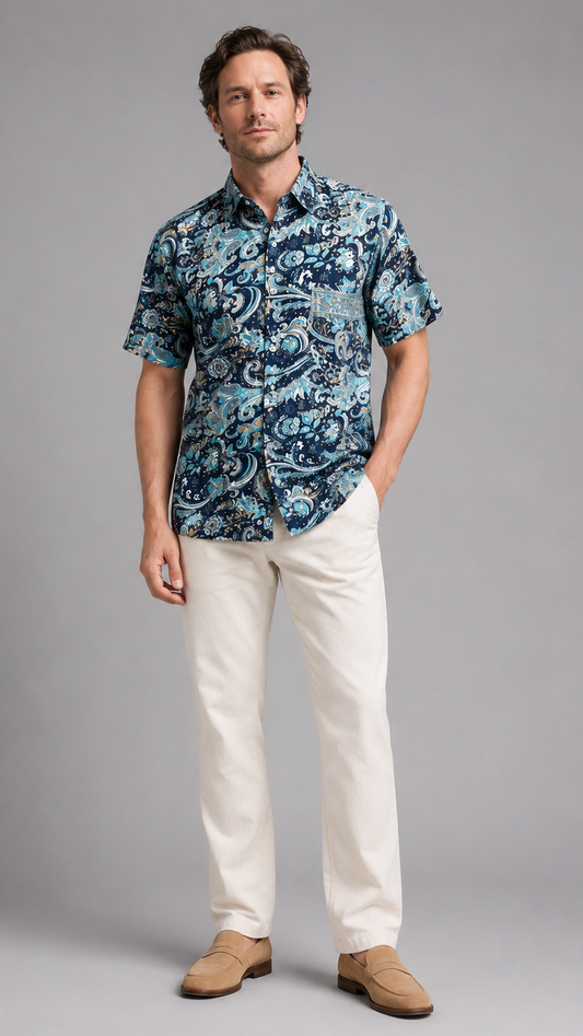 Men's Short Sleeve Silk Shirt