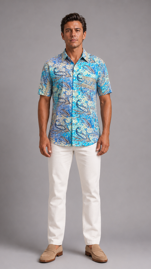 Men's Short Sleeve Silk Shirt