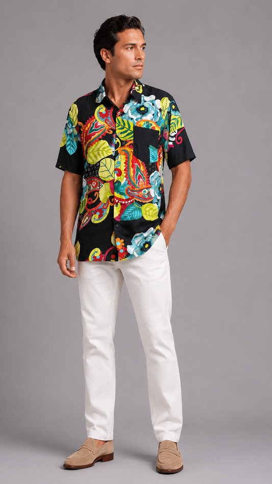Men's Short Sleeve Silk Shirt