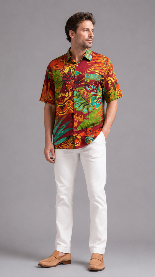Men's Short Sleeve Silk Shirt