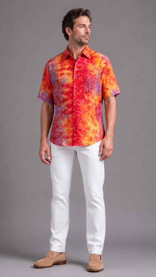Men's Short Sleeve Silk Shirt
