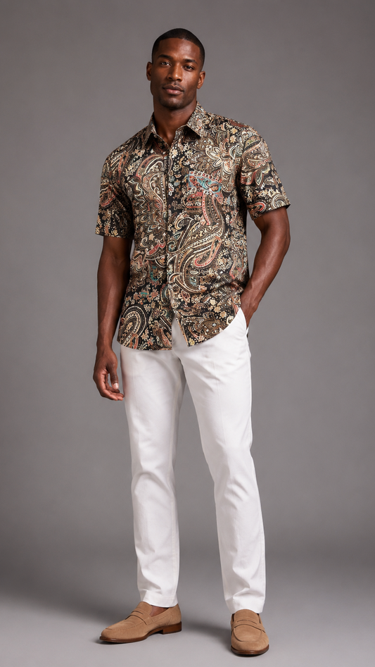 Men's Short Sleeve Silk Shirt