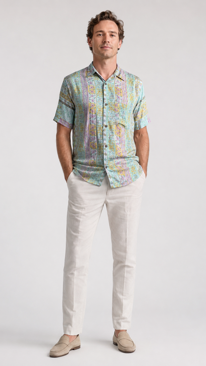 Men's Short Sleeve Silk Shirt