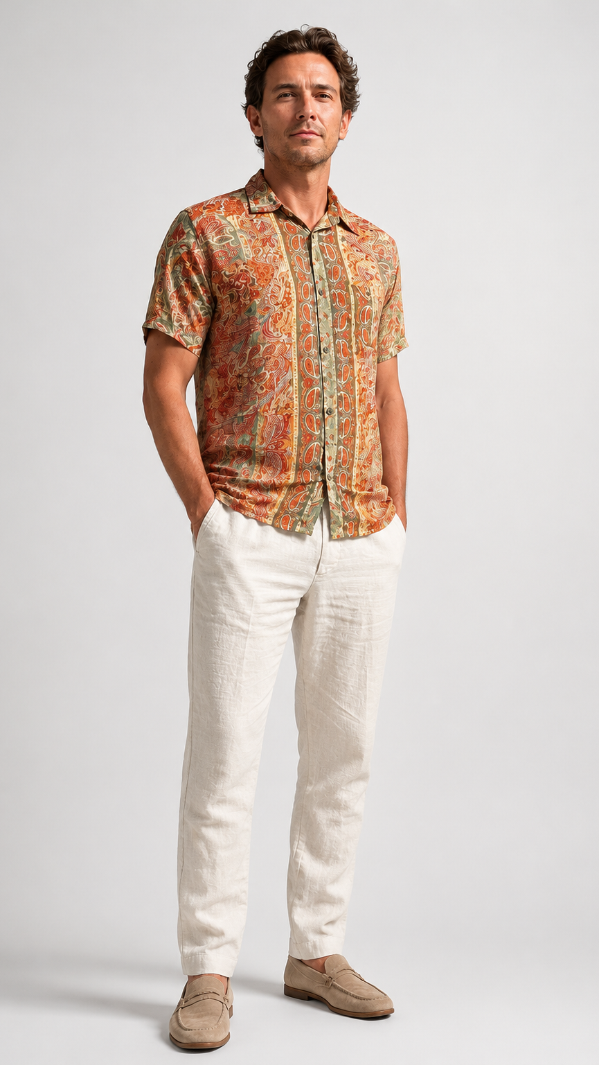 Men's Short Sleeve Silk Shirt