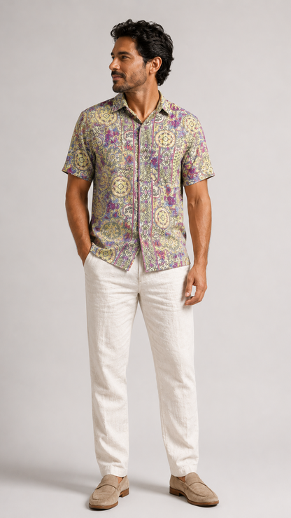 Men's Short Sleeve Silk Shirt