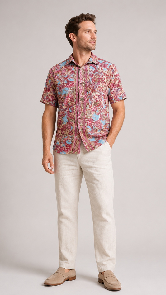 Men's Short Sleeve Silk Shirt