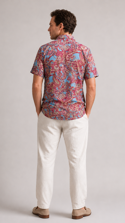 Men's Short Sleeve Silk Shirt