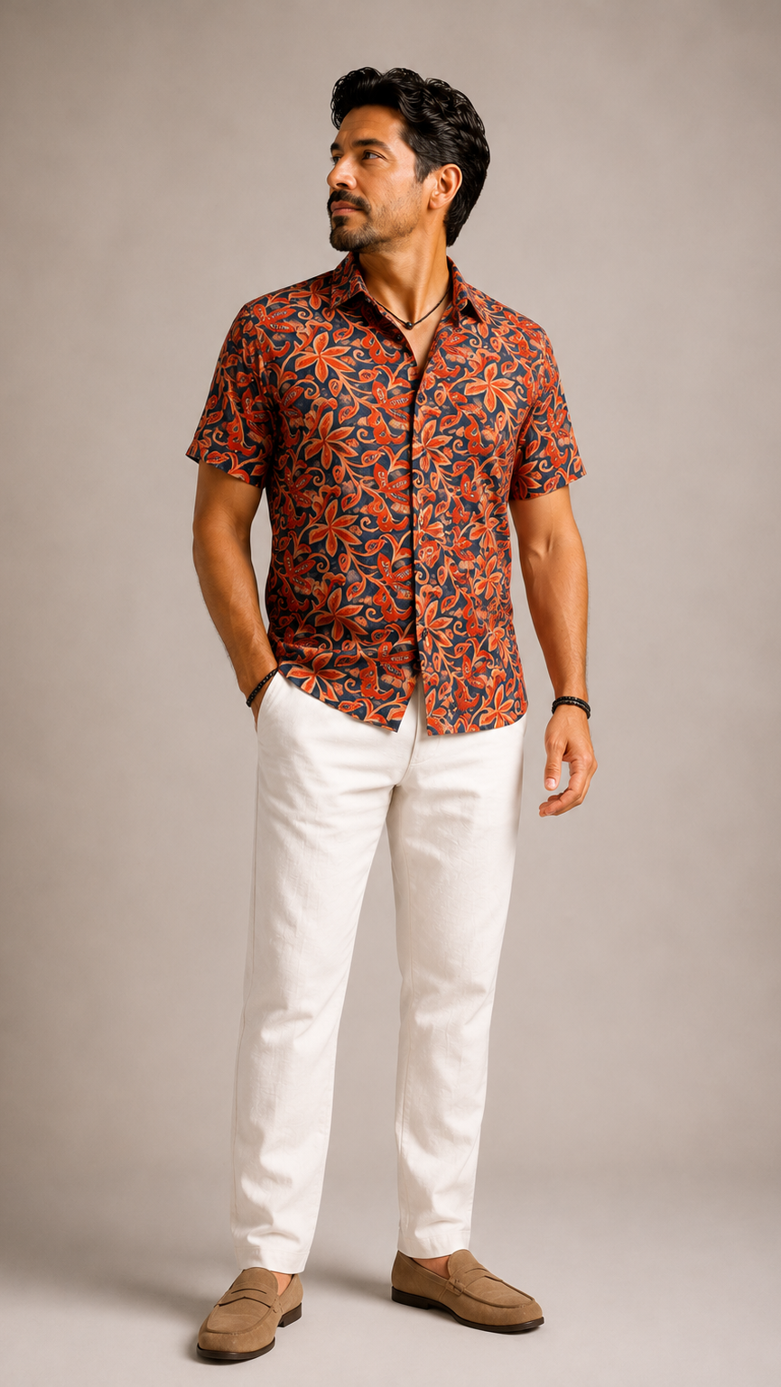 Men's Short Sleeve Silk Shirt