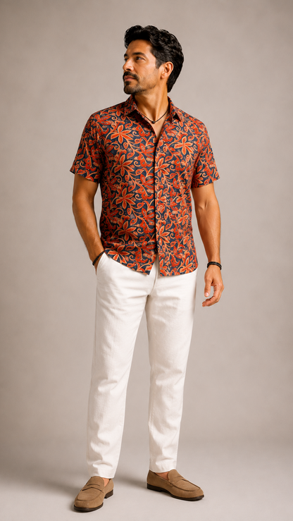Men's Short Sleeve Silk Shirt