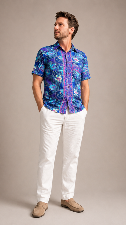 Men's Short Sleeve Silk Shirt