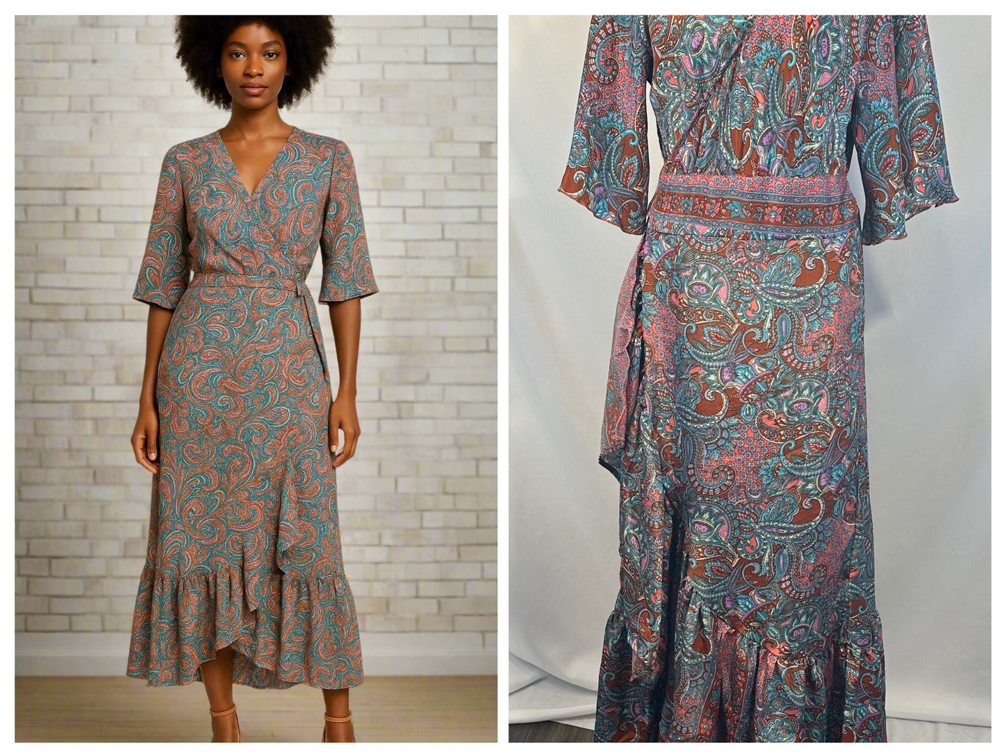 Aponi Butterfly Sleeve Wrap Dress